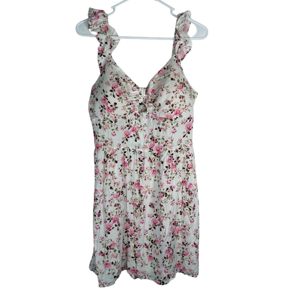 As U Wish Juniors XL Floral Dress Above Knee Mini Padded Bra Keyhole Ruffles NWT